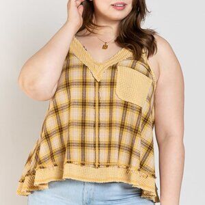 NWT POL Raylee Yellow Plaid Flannel Swing Tank Top